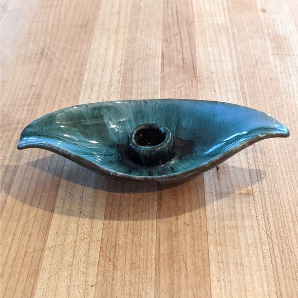 Blue Mountain Pottery Leaf Candle Holder Drip Glaze Redware Vintage - Picture 10 of 12